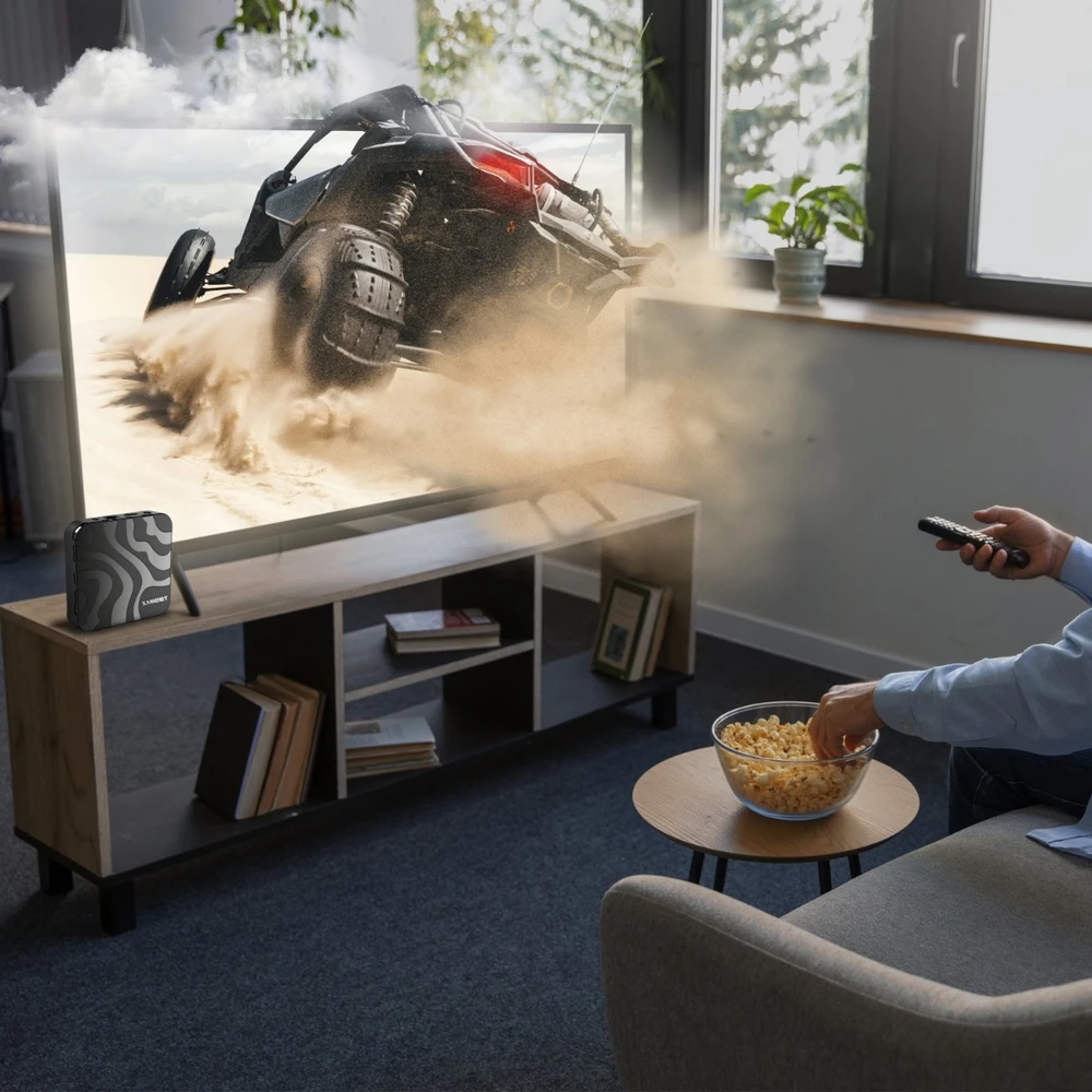 Televizorius Smart Išmanusis televizoriaus priedėlis „Android 9“ 64 bitų 6k „WiFi 802.11n HDR“ + nuotolinio valdymo pultas, LAN įvestis – E128