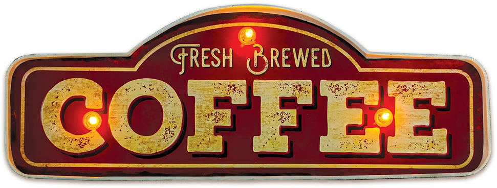 Sieninis šviestuvas TelForceone RETRO Metal Sign LED šviežiai užplikyta kava"Forever" šviesiai