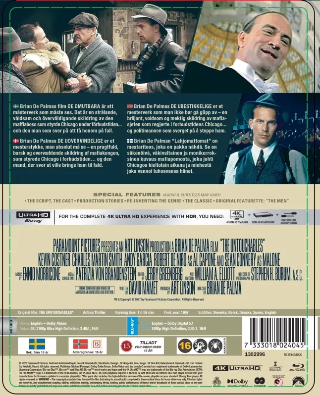 „The Untouchables“ riboto leidimo plieninė knyga, 2 diskų (UHD+BD)