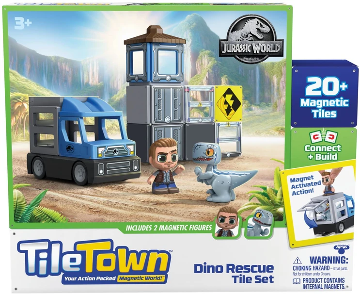 TileTown Plytelių miestas – Juros periodo pasaulio dinozaurų gelbėjimas, magnetinis konstravimo rinkinys (90313)