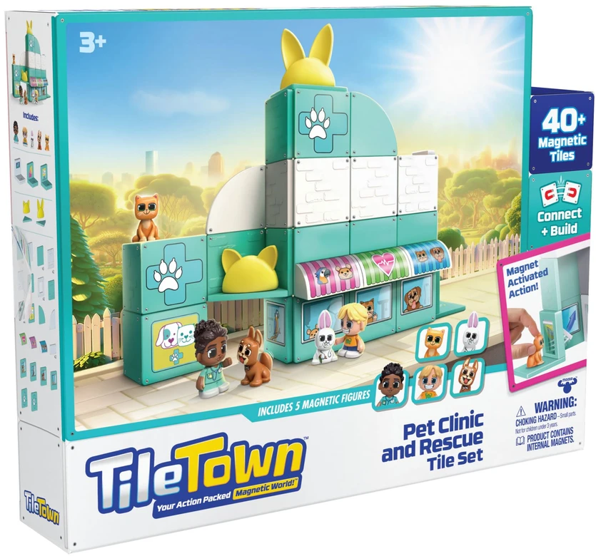 TileTown Plytelių miestelis – veterinarijos klinika, magnetinis konstravimo rinkinys (90306)