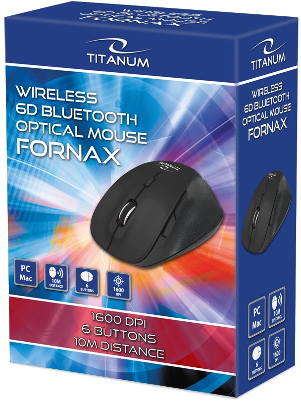 TM122K Titanum belaidė „Bluetooth“ pelė, 6D optinė, „Fornax“, juoda