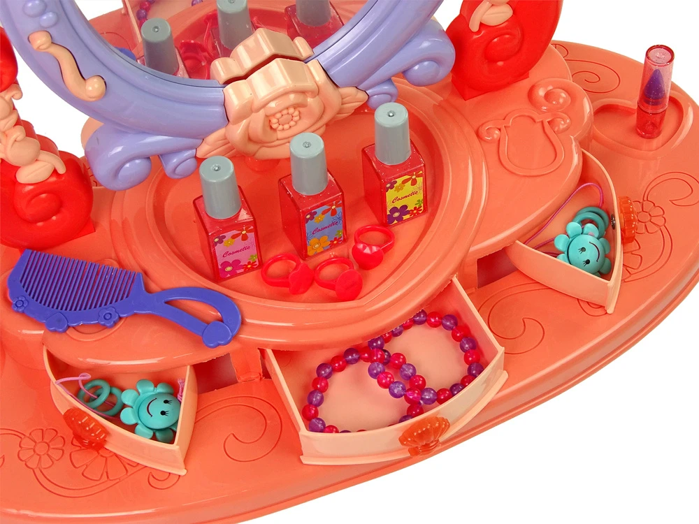 Lean Toys Kosmetinis staliukas su veidrodžiu, raudonas