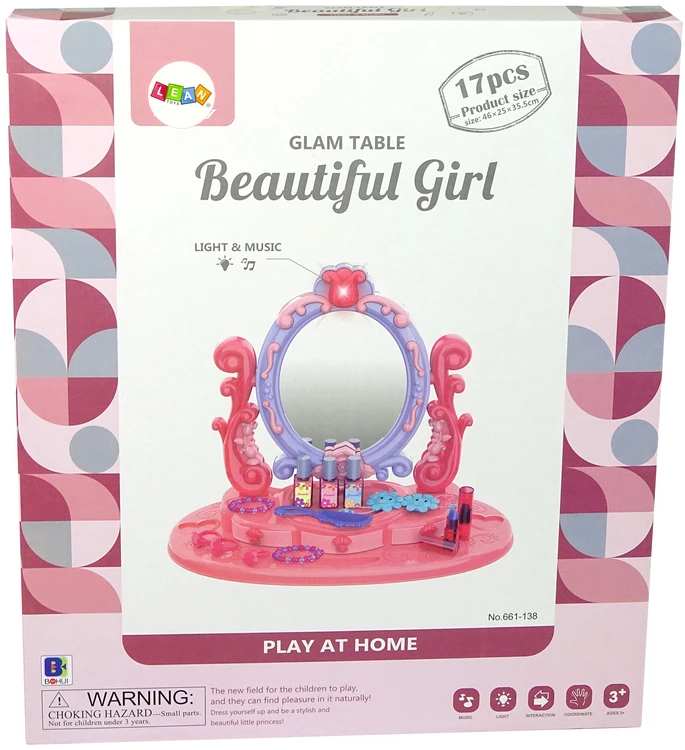 Lean Toys Kosmetinis staliukas su veidrodžiu, raudonas