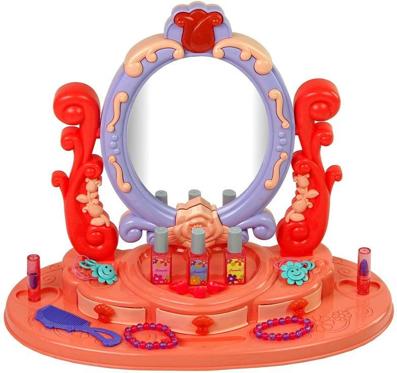 Lean Toys Kosmetinis staliukas su veidrodžiu, raudonas