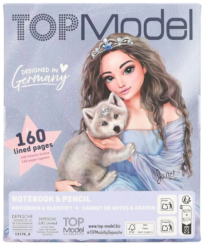 Top Model užrašų knygelė su vilko motyvo pieštuku
