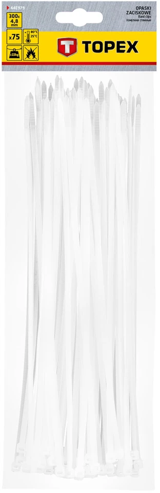 ‎Opaski Kabelių raiščiai 4,8 x 300 mm, 75 vnt., balti