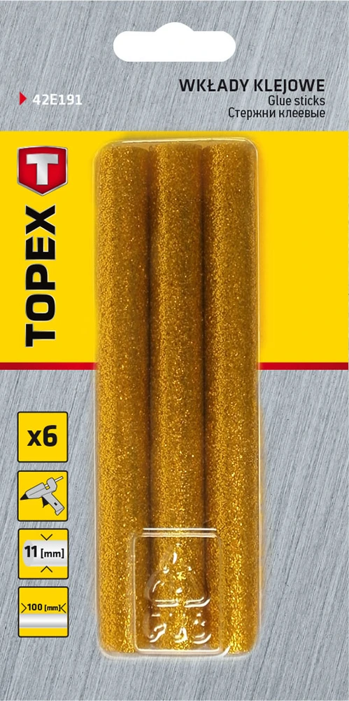 Topex Wkłady klejowe 11 mm, brokatowe auksinė, 6 vnt.