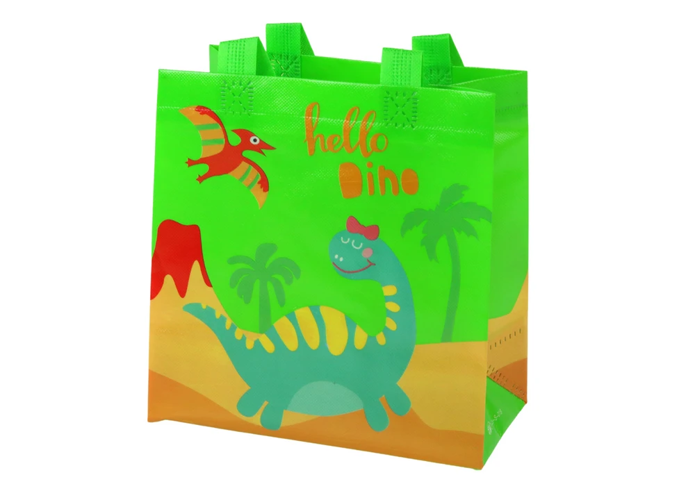 Lean Toys Žalias dovanų maišelis su dinozauro motyvu