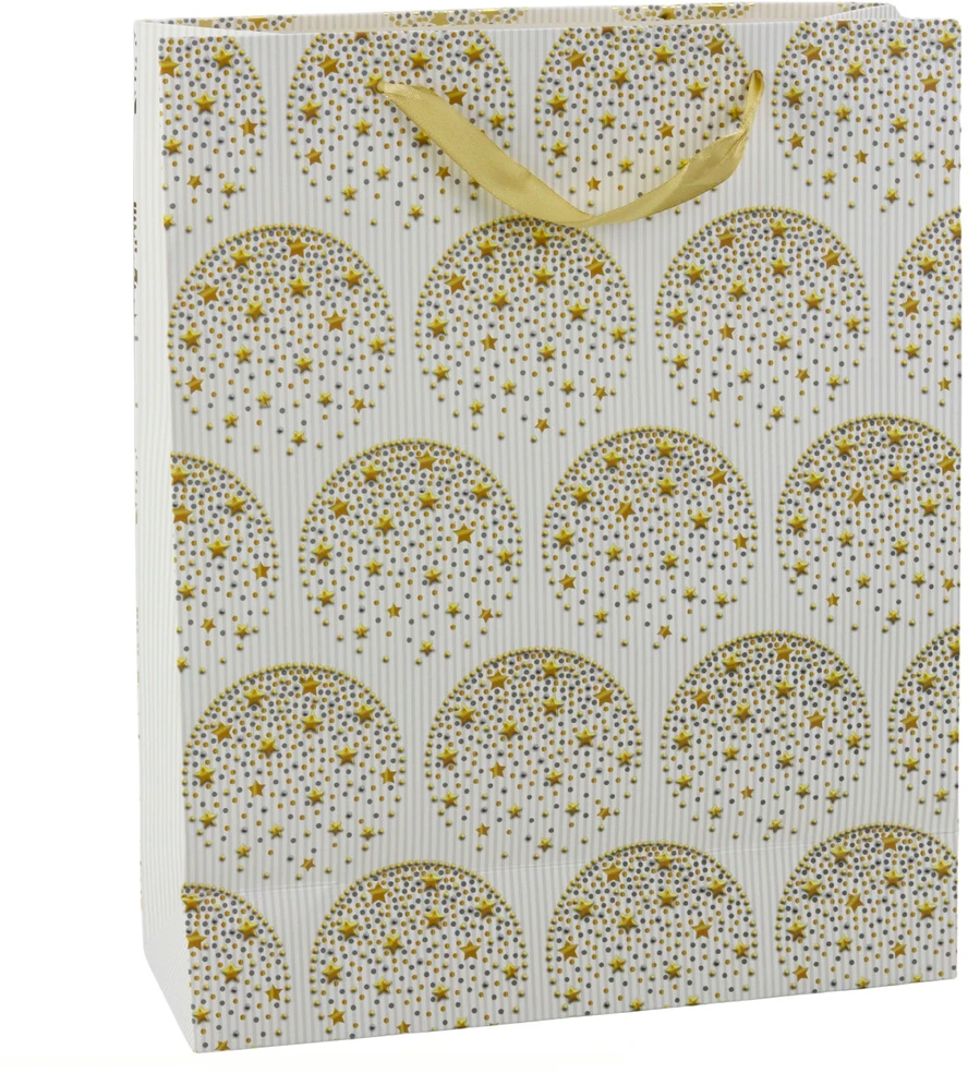 Lean Dovanų maišelis Elegant Gold Stars Baltas 32 x 26 x 12 cm