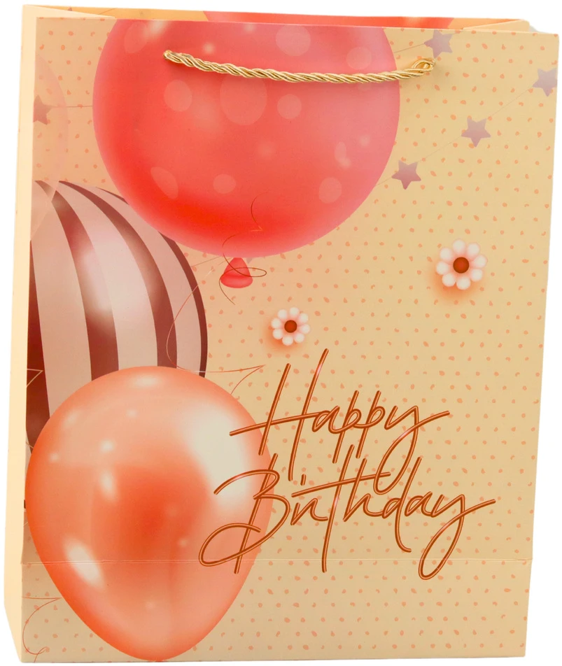 Lean Dovanų maišelis gimtadieniui Happy Birthday su balionais 32 x 26 x 12 cm