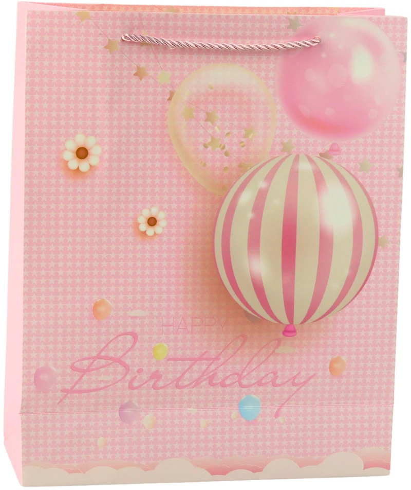 Lean Dovanų maišelis gimtadieniui Happy Birthday su balionais 32 x 26 x 12 cm