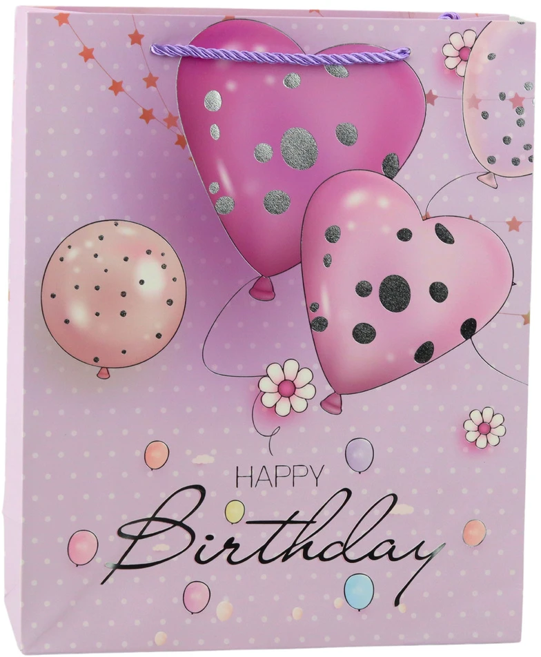 Lean Dovanų maišelis gimtadieniui Happy Birthday su balionais 32 x 26 x 12 cm