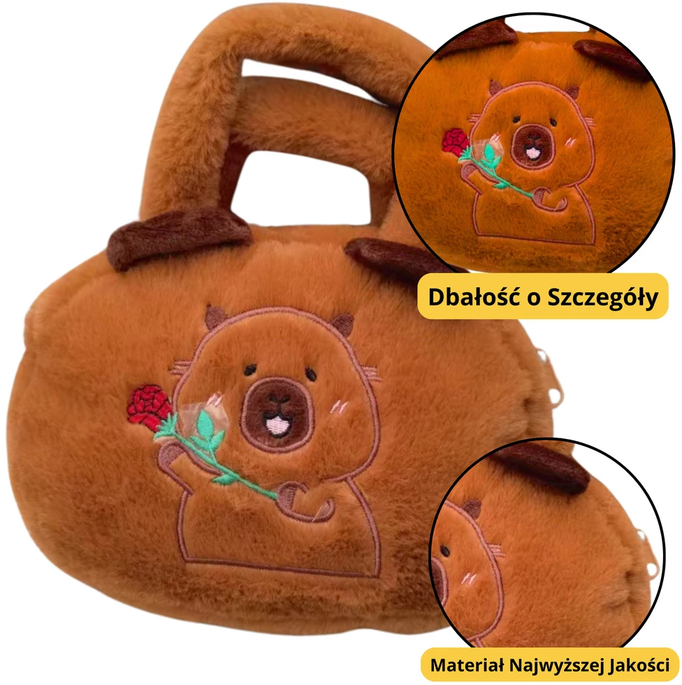 Lean Toys Pliušinis krepšys su kapibara ir rože, 20 cm
