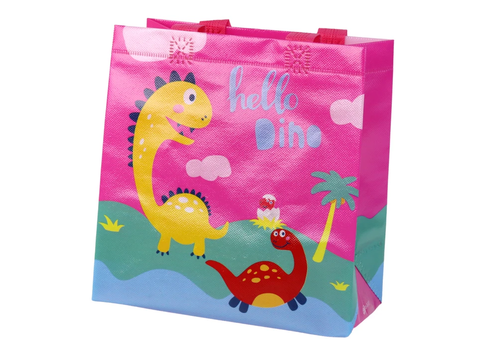 Lean Toys Rožinis dovanų maišelis su dinozauro motyvu