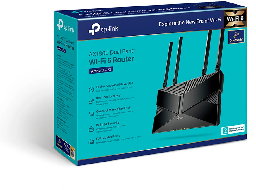 Maršrutizatorius TP-Link Archer AX23 AX1800/ Dual-Band Wi-Fi 6  / 802.11ax / 1201+574 Mbit/s / Ethernet LAN (RJ-45) jungtys 4 /Mesh Support