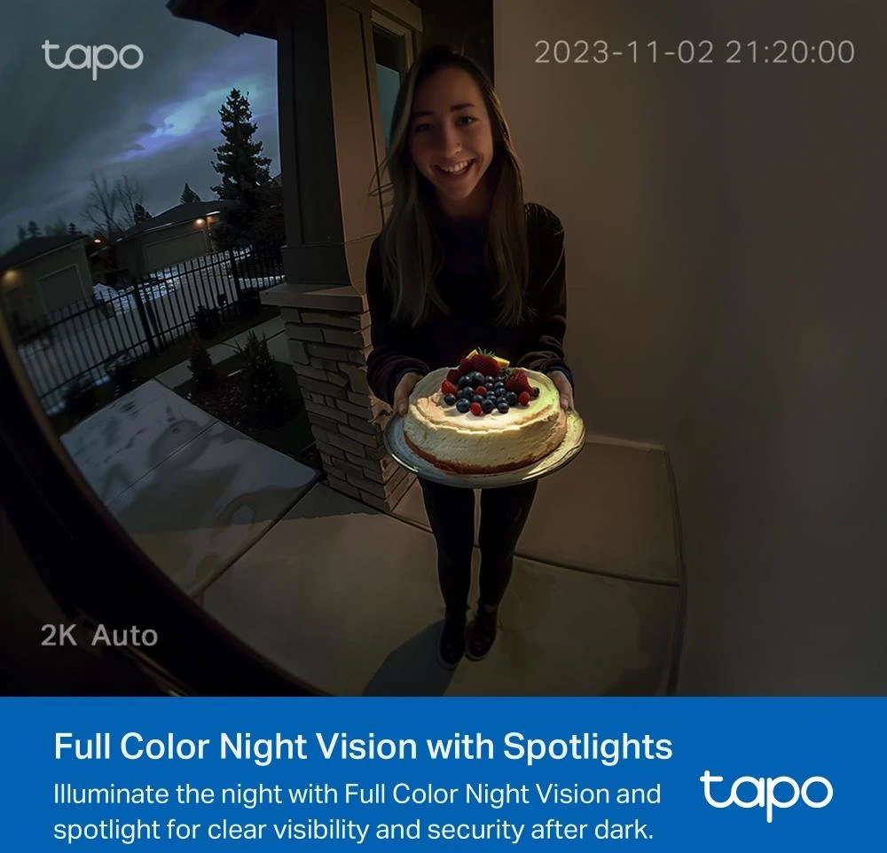 TP-LINK | Video Doorbell Camera | Tapo D210 | 3 MP | 1.18mm/F1.8 | IP65 | H.264 | Micro SD, Max. 512