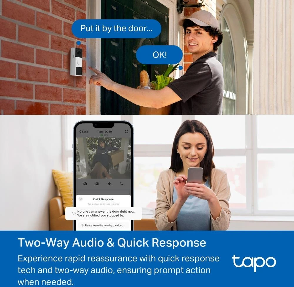 TP-LINK | Video Doorbell Camera | Tapo D210 | 3 MP | 1.18mm/F1.8 | IP65 | H.264 | Micro SD, Max. 512