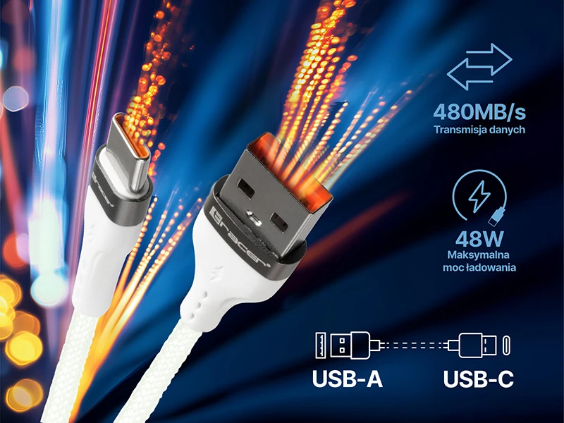 TRACER USB A - C tipo kabelis 1 m baltos spalvos