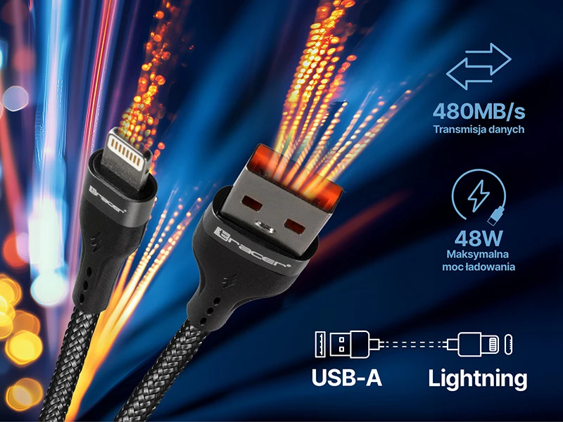 TRACER USB A - Lightning kabelis 1m BK