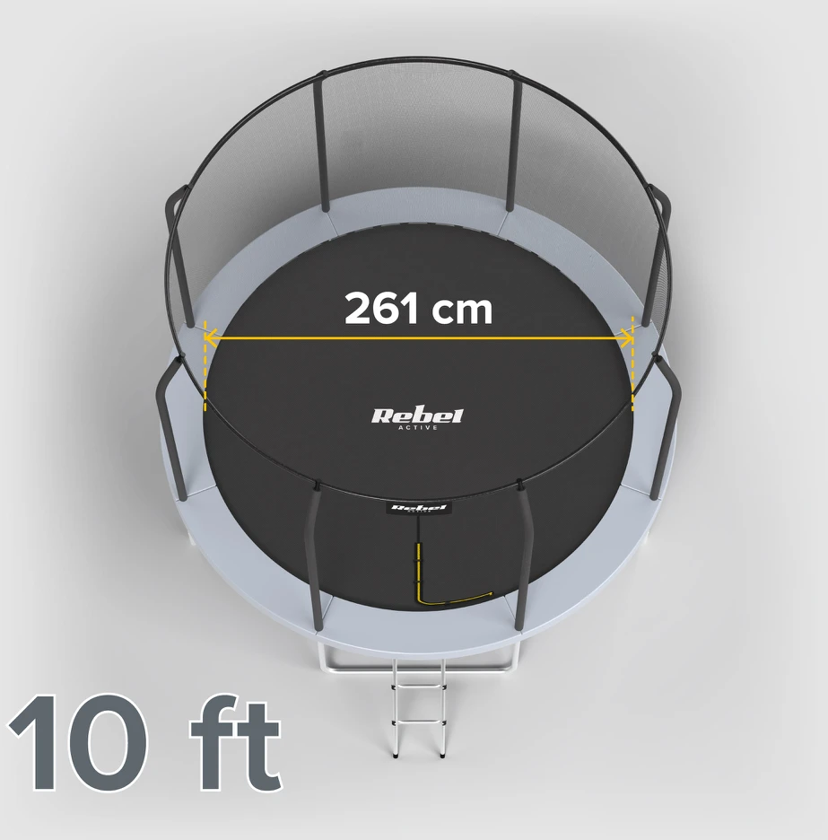Trampolina Rebel Active PRO batutas 10ft / 305cm, tinklas, kopėčios