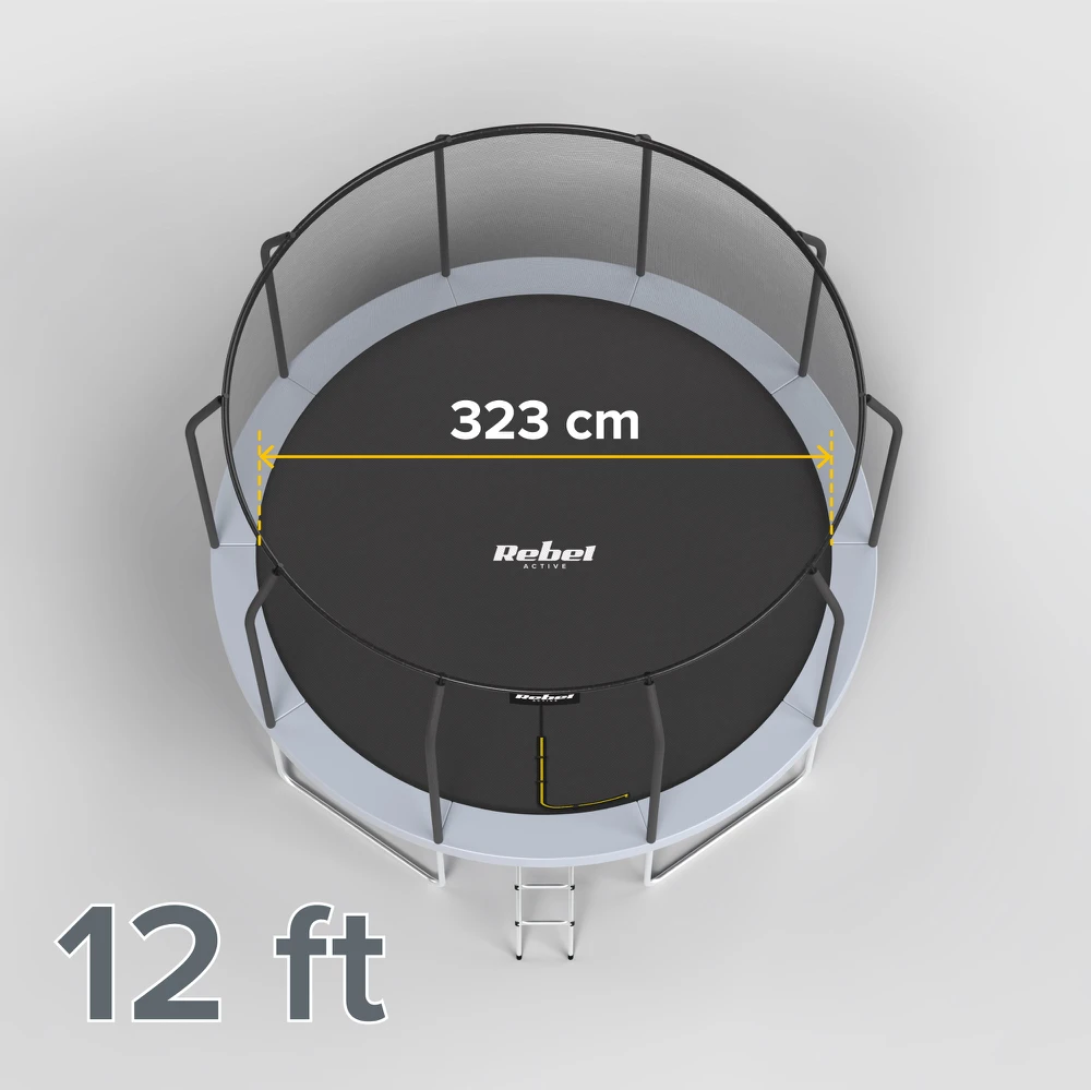 Trampolinas Rebel Active 12ft su matmenų schema