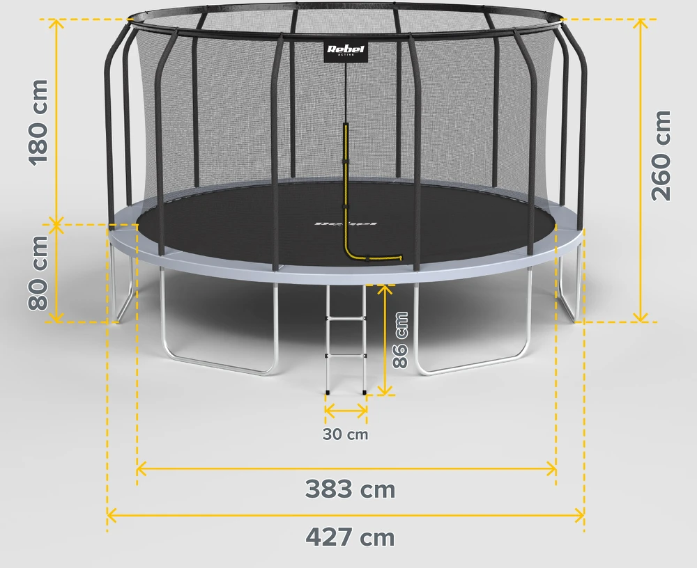 Trampolina „Rebel Active PRO“ batutas 14 pėdų / 427 cm, su tinklu, kopėčiomis