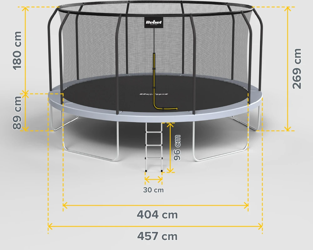 Trampolina „Rebel Active PRO“ batutas 15 pėdų / 457 cm, tinklas, kopėčios