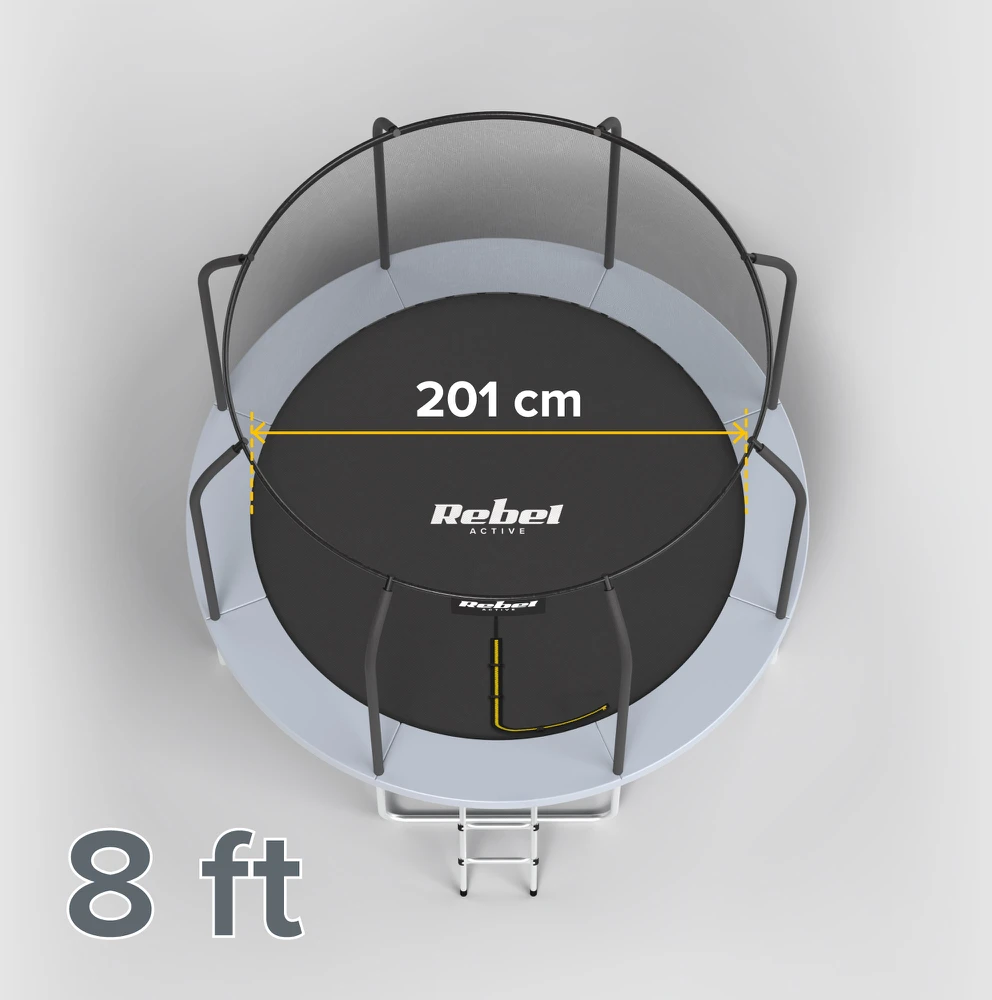 Trampolinas Rebel Active 244 cm matmenų schema