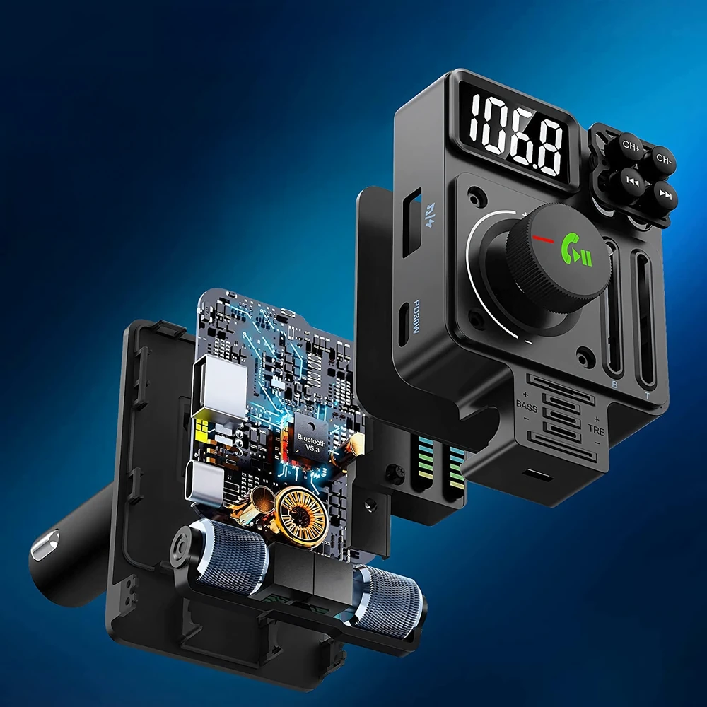 Transmiter Automobilinis siųstuvas FM radijas Bluetooth 5.3 PD 30W įkroviklis