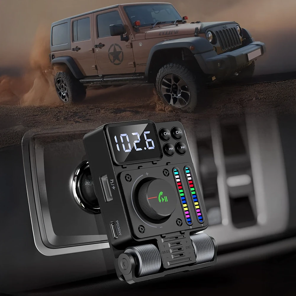 Transmiter Automobilinis siųstuvas FM radijas Bluetooth 5.3 PD 30W įkroviklis