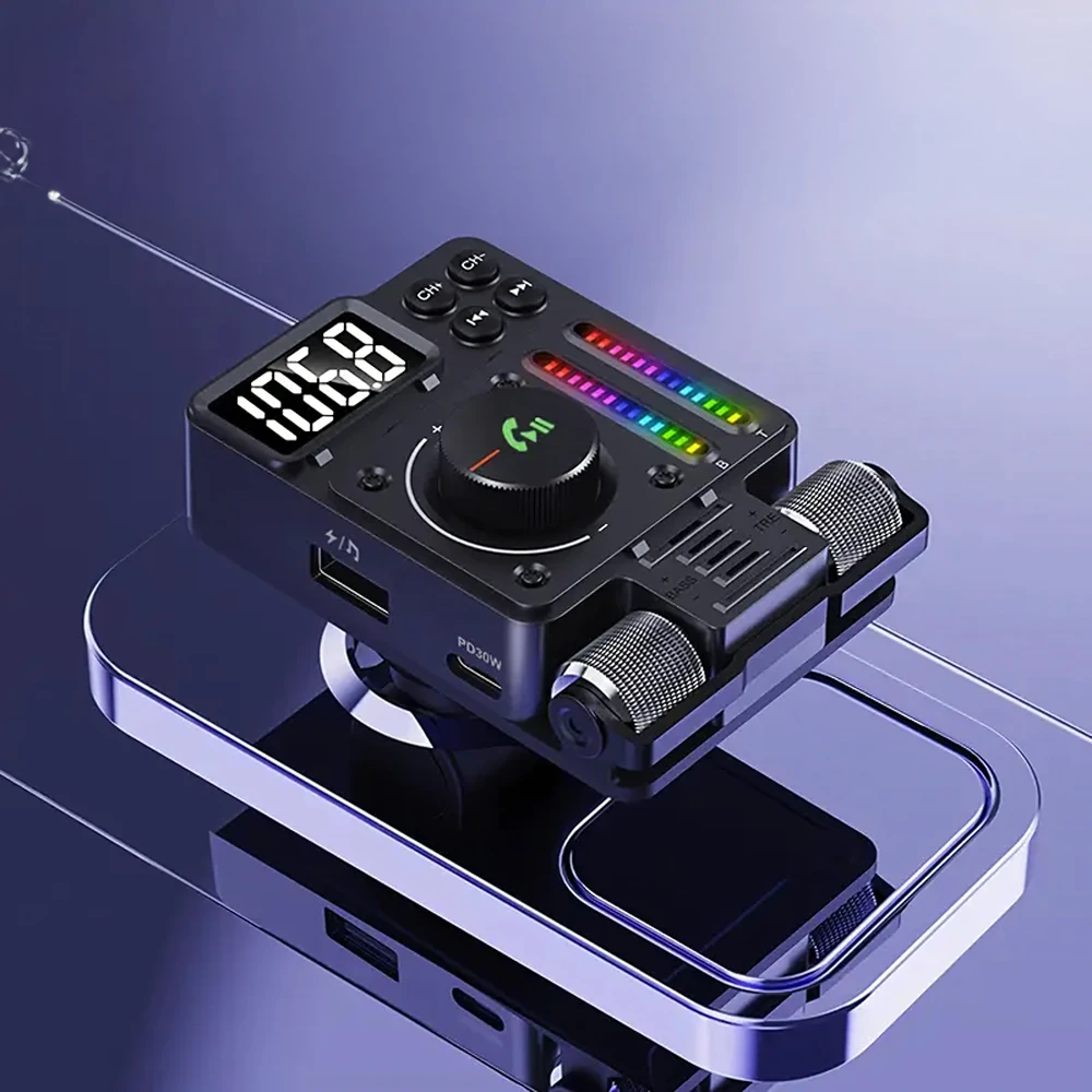 Transmiter Automobilinis siųstuvas FM radijas Bluetooth 5.3 PD 30W įkroviklis