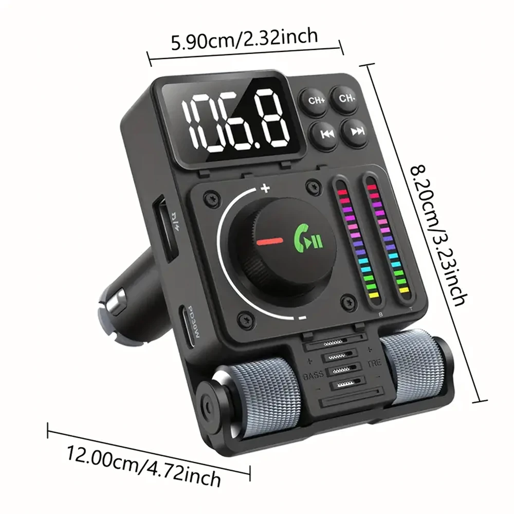 Transmiter Automobilinis siųstuvas FM radijas Bluetooth 5.3 PD 30W įkroviklis