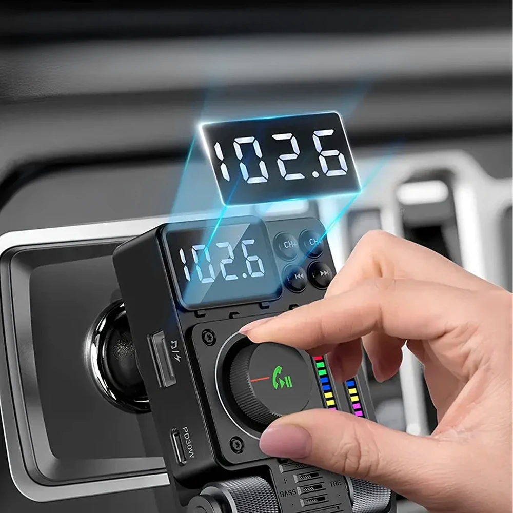 Transmiter Automobilinis siųstuvas FM radijas Bluetooth 5.3 PD 30W įkroviklis