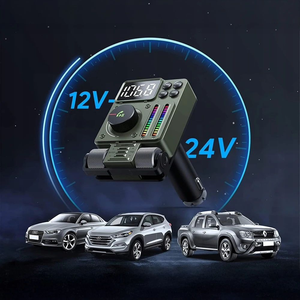 Transmiter Automobilinis siųstuvas FM radijas Bluetooth 5.3 PD 30W įkroviklis