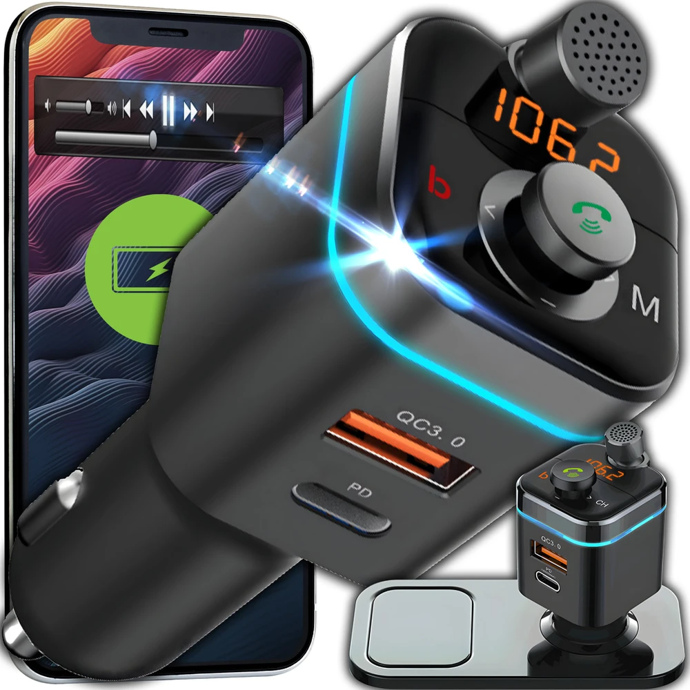 Transmiter „Bluetooth“ FM siųstuvas MP3 įkroviklis 2xUSB SD LCD - E665