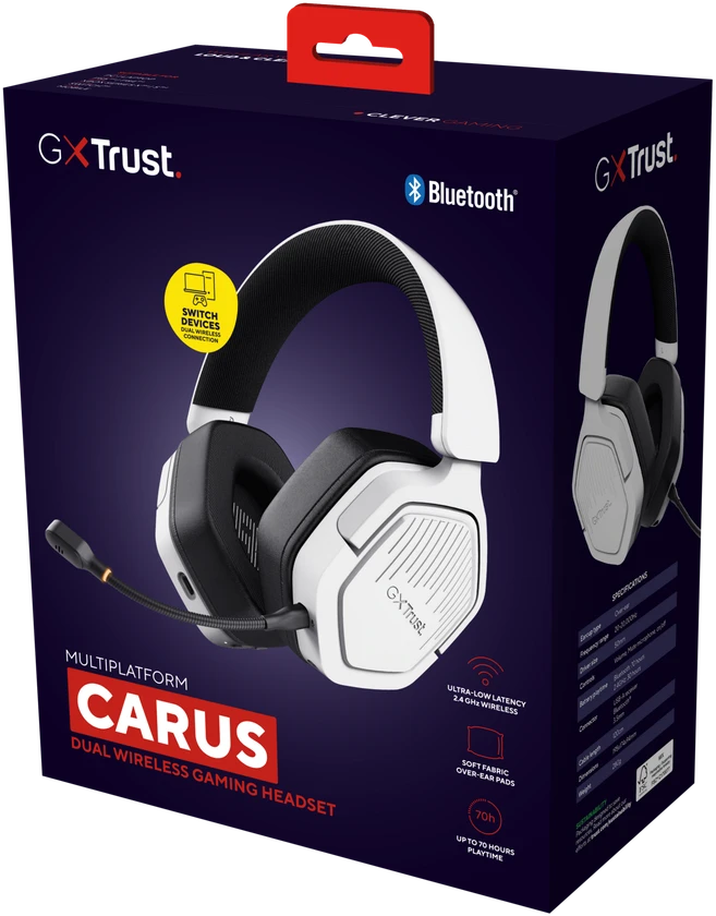 „Trust GXT493W Carus“ belaidės ausinės, baltos