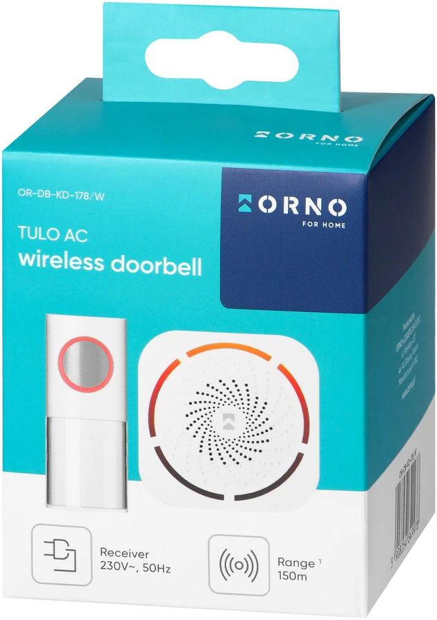 Orno TULO AC, belaidis tinklo durų skambutis, mokymosi sistema, 36 garsai, 150 m, baltas