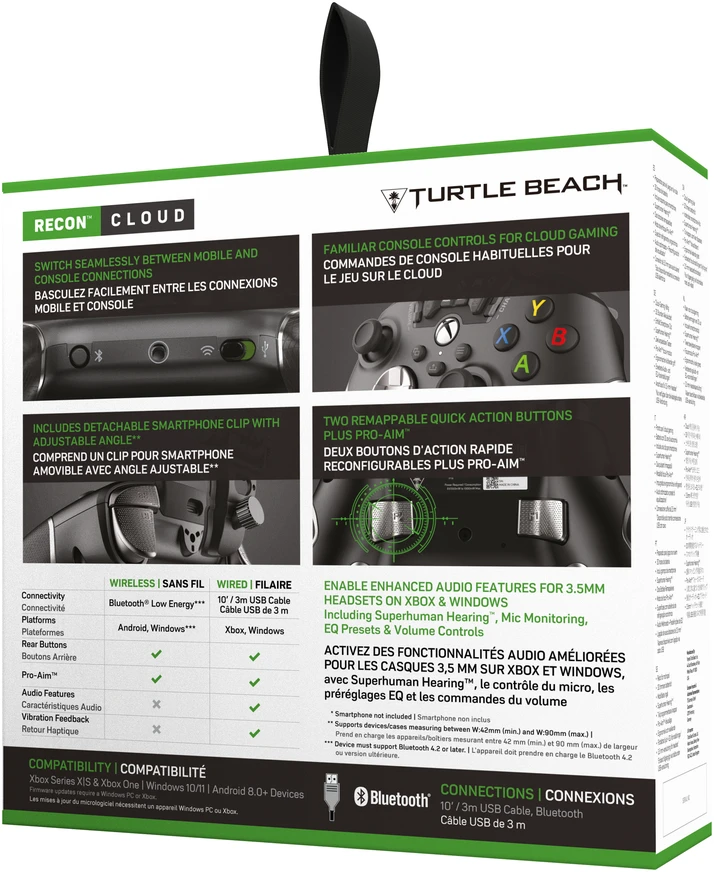 Turtle Beach žaidimų pultas Recon Cloud/ Wired Game Controller with Bluetooth for Xbox Series X|S, Xbox One, Windows, Android Mobile Devices/Juodos spalvos