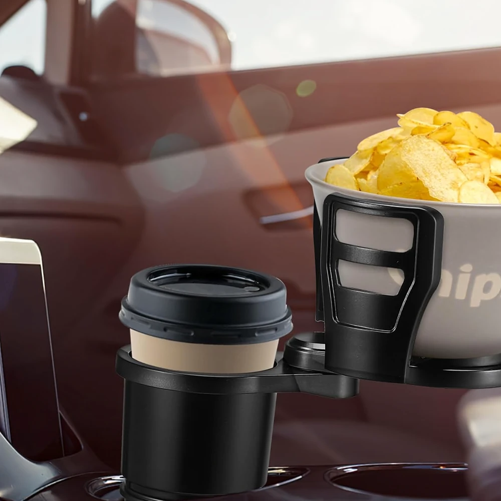 Uchwyt Laikiklis 2 viename automobilio puodelių laikiklis gėrimams ir kavai, 360° pasukamas, reguliuojamas