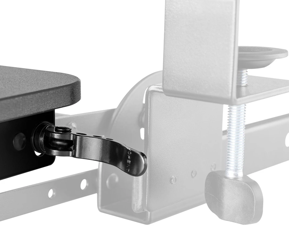 Laikiklis Maclean MC-462 reguliuojamas klaviatūros stalčius 67 x 24 cm, skirtas montuoti po stalu su C-Clamp tvirtinamu kompiuterio klaviatūros stovu Maksimali apkrova 5kg aukščio reguliavimas