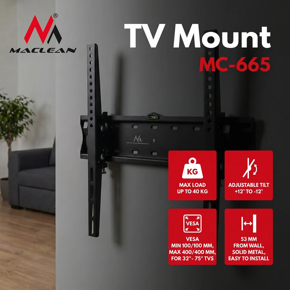 Grundig MACLEAN MC-665 Maclean MC-665 televizoriaus sieninis laikiklis LCD LED plazminis plokščias pakreiptas 33-55 colių ekranas