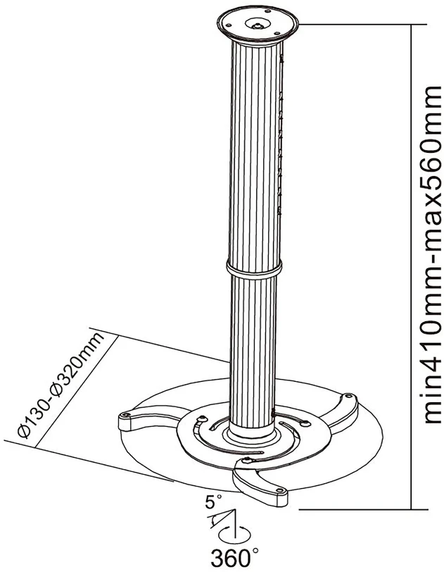 Cabletech Projektoriaus lubinis laikiklis, reguliuojamas aukštis 130-1060mm (maks. 10kg)