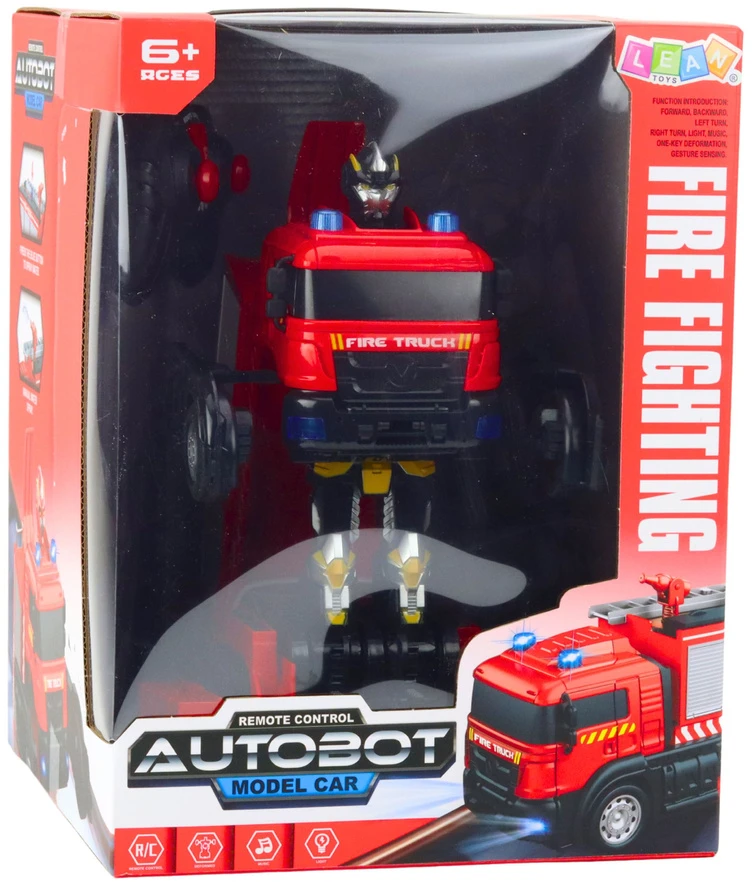 Lean Toys Gaisrininko robotas žaislas 2-in-1 su nuotoliniu valdymu