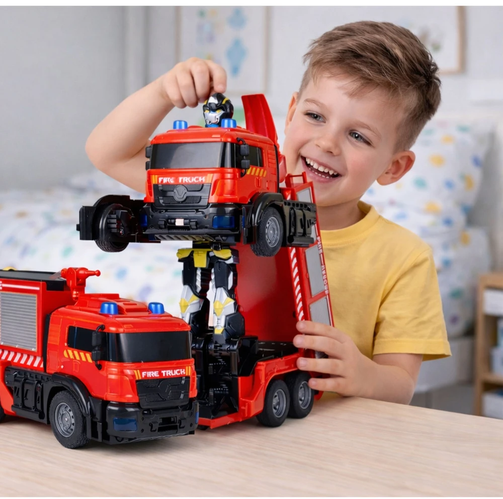 Lean Toys Gaisrininko robotas žaislas 2-in-1 su nuotoliniu valdymu