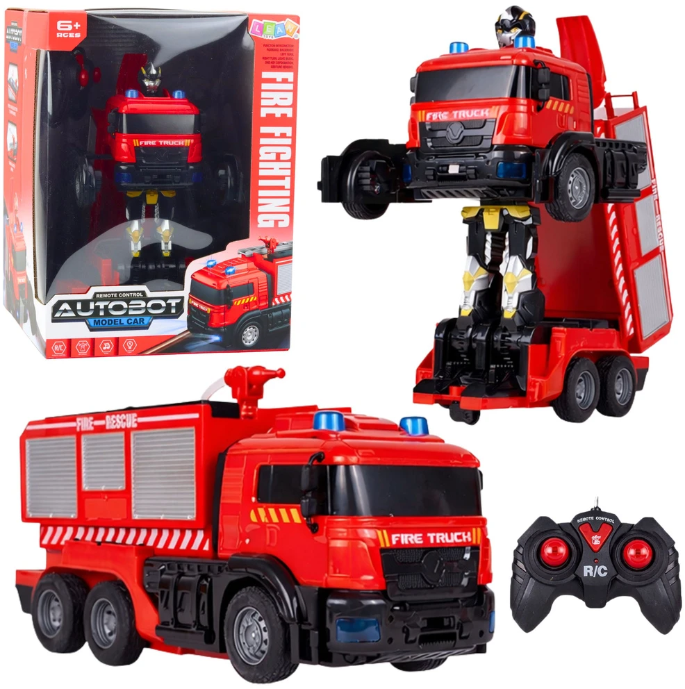 Lean Toys Gaisrininko robotas žaislas 2-in-1 su nuotoliniu valdymu