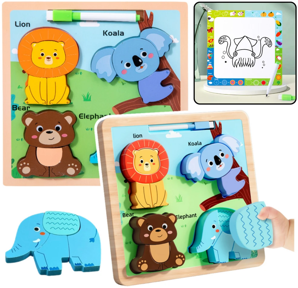 Lean Toys Medinė edukacinė dėlionė su piešimo lenta