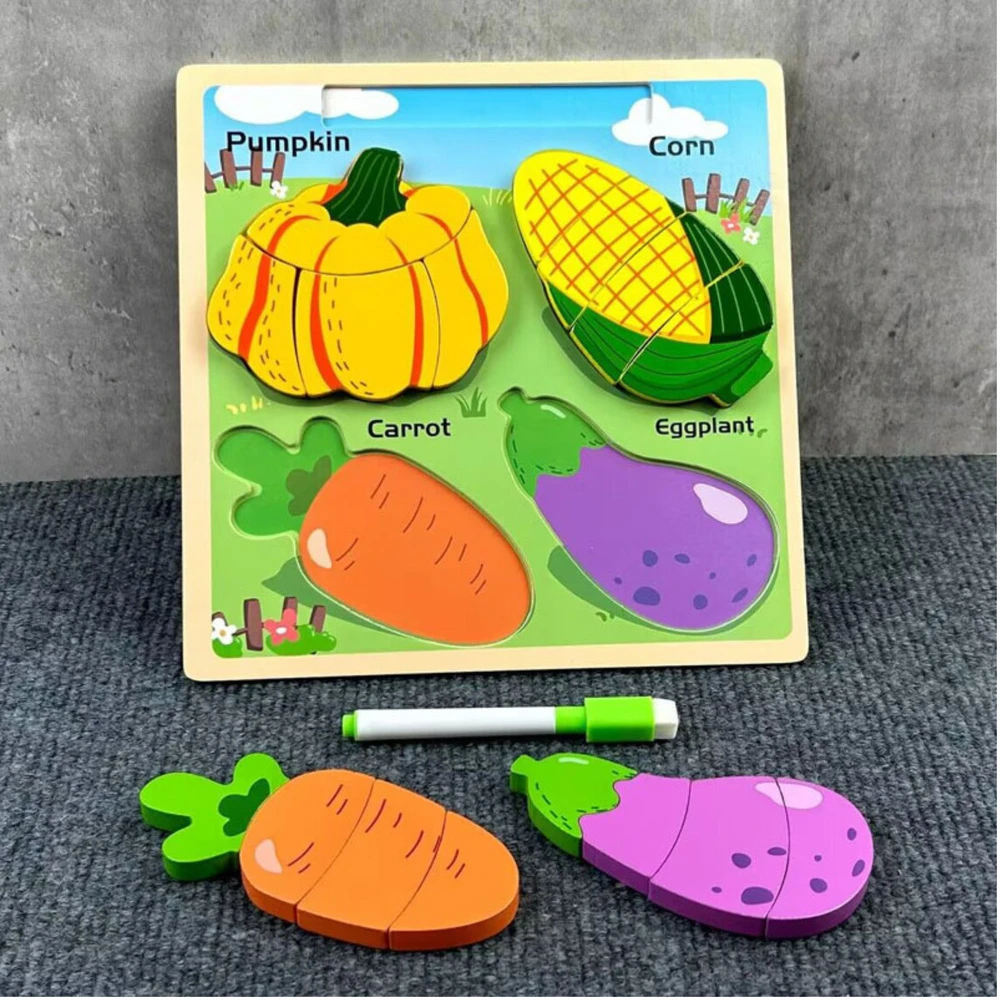 Lean Toys Medinė lavinamoji dėlionė su daržovėmis ir piešimo lenta