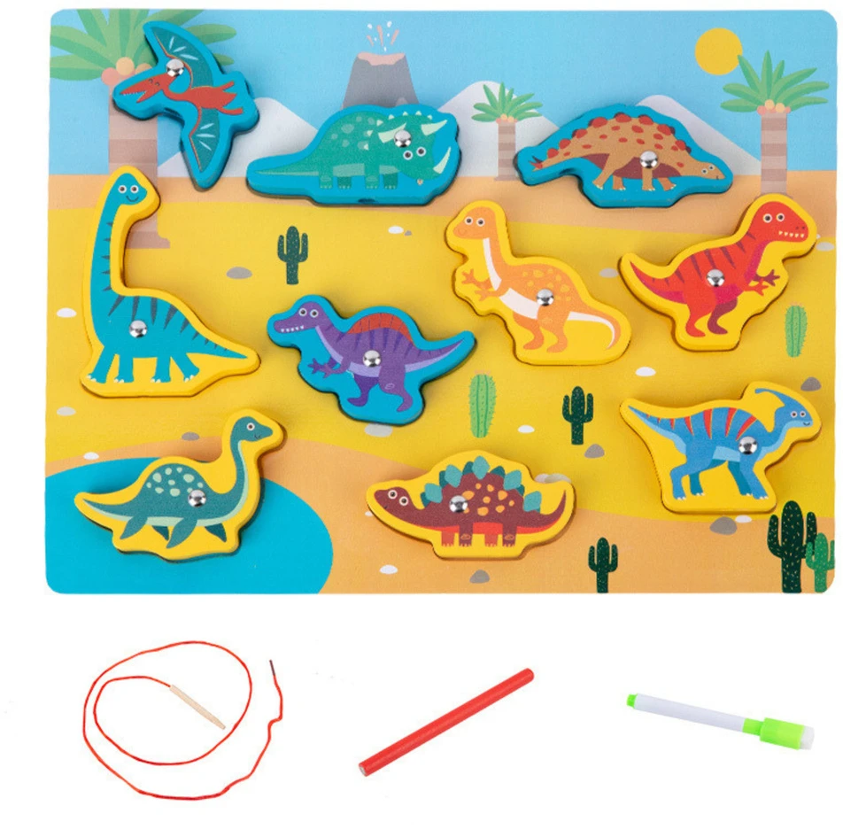 Lean Toys Medinė magnetinė dėlionė dinozaurai
