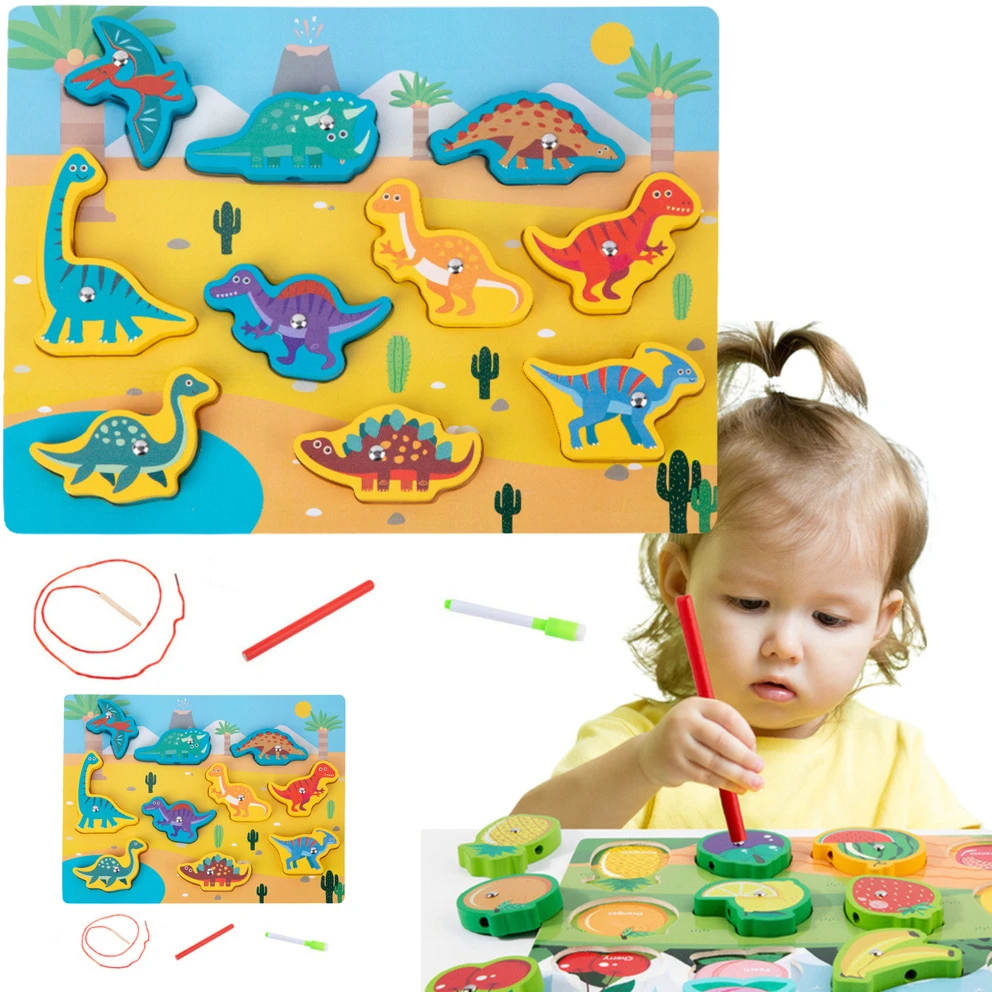 Lean Toys Medinė magnetinė dėlionė dinozaurai